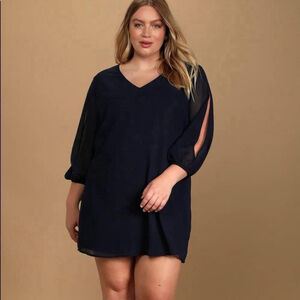 LULUS | Shifting Dears Navy Blue Long Sleeve Shift Dress